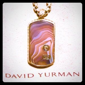 David Yurman Exotic Stone Agate Dog Tag Pendant & 20" DY Chain